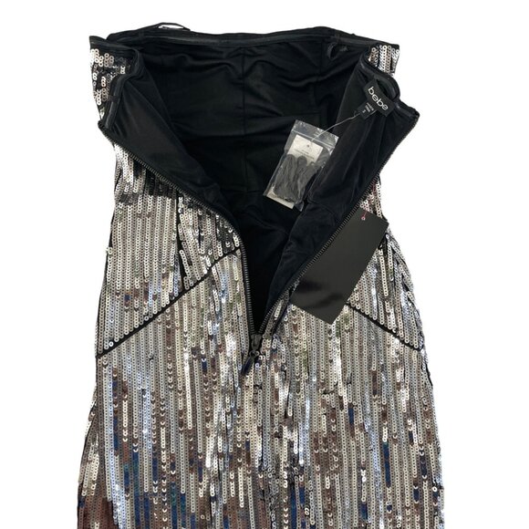 Bebe Uptown Strapless Sequin Fringe‎ Dress Silver Gunmetal Cocktail S NWT $206 - Picture 15 of 15